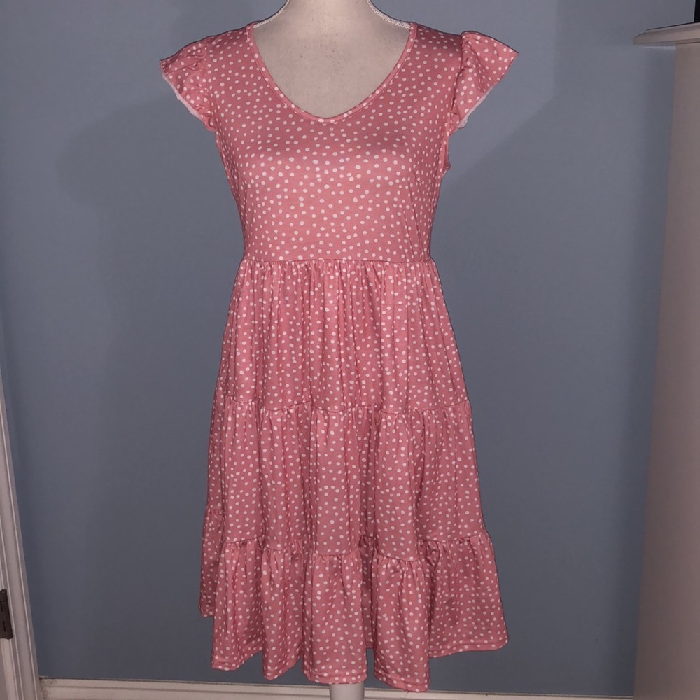 Maloura pink and white polka dot summer babydoll dress - Picture 4 of 9
